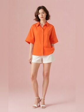 CO Bright Orange Boxy Short Sleeve Shirt with Wide Cuffs Size S